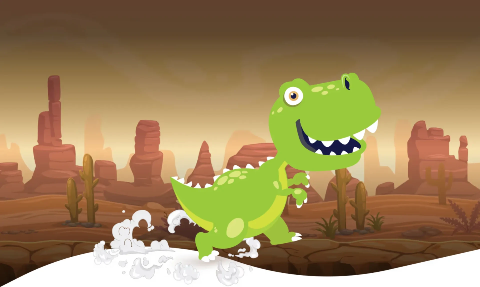 Dino running through a desert canyon in the Upgames crash minigame